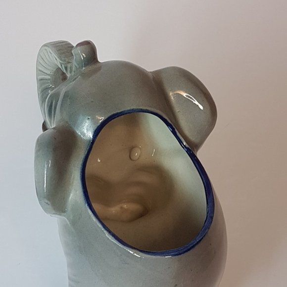 Vintage SHAFFORD Planter Vase Hand Decorated Elephant Grey Gray Pink Blue - Picture 11 of 15